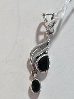 Sterling Silver Black Onyx Teardrop Pendant Necklace - Elegant Women's Jewelry